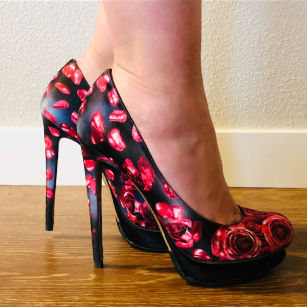 Nicholas Kirkwood Black Pink Rose Platform Heels 9